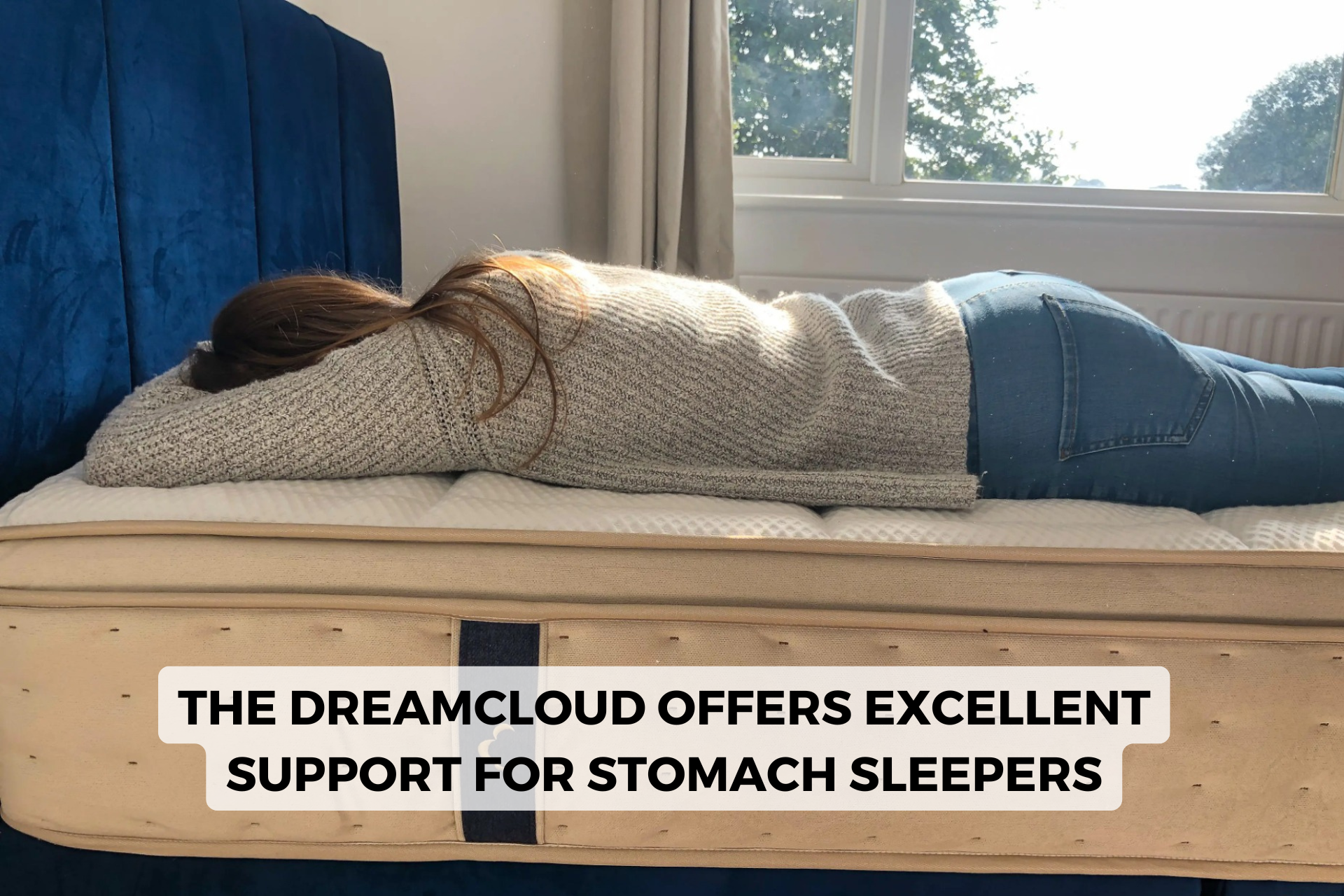 Person laying on stomach on DreamCloud mattress